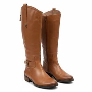 Sam Edelman Brown Leather Penny Riding Boots Cognac Knee High 8 Old Money Preppy